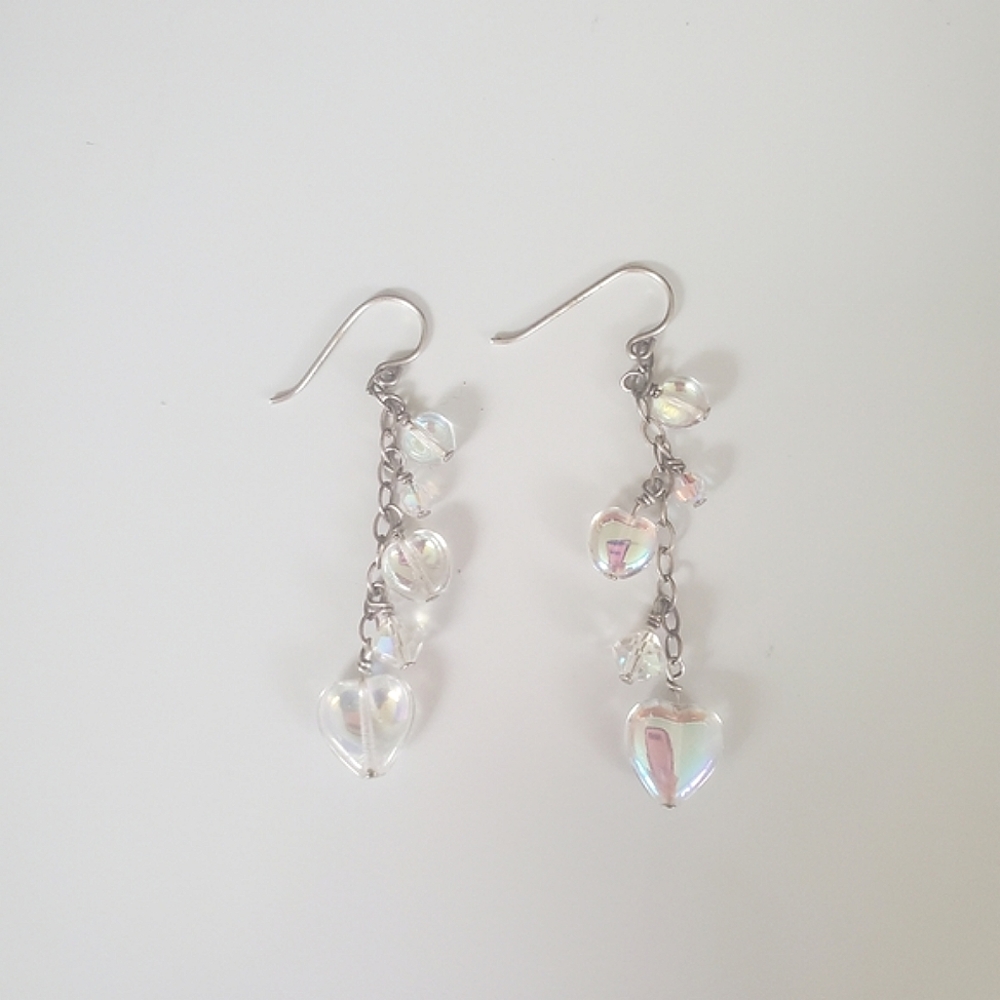 Iridescent heart bead earrings